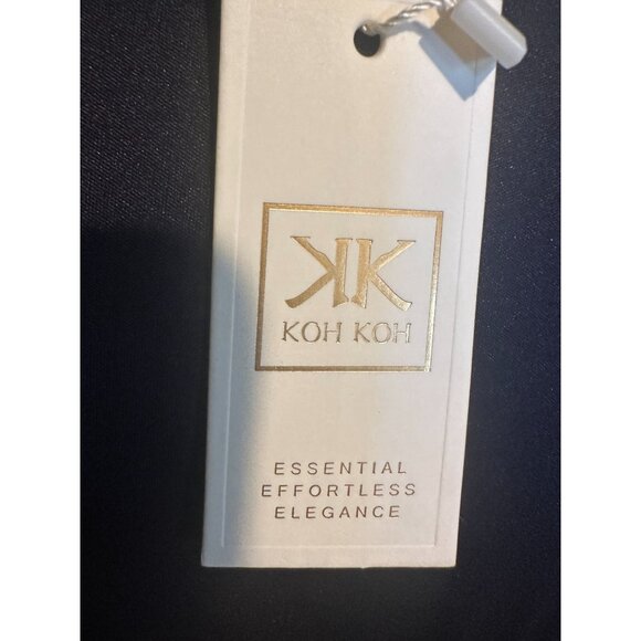 KOHKOH Cap Sleeve V-Neck Flowy Cocktail Party Gown Formal Attire Dress Navy Blue - Picture 5 of 9